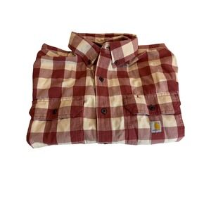 Carhartt Mens L Loose Fit Short Sleeve Buffalo Plaid Button Down Shirt Casual